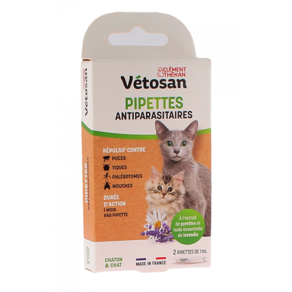 V&eacute;tosan Pipettes r&eacute;pulsives chaton et chat Cl&eacute;ment Th&eacute;kan - 2 pipettes de 1 ml