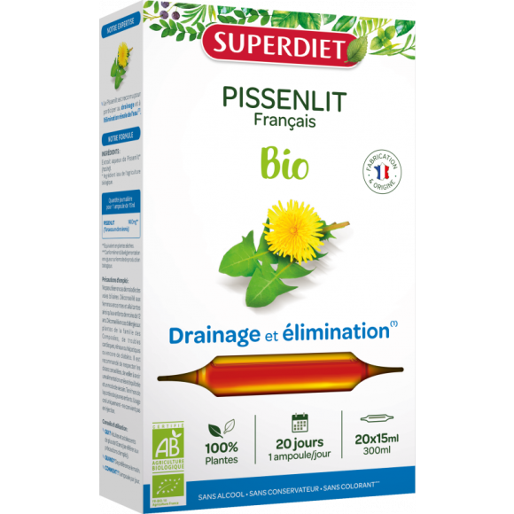 Pissenlit bio Super Diet - bo&icirc;te de 20 ampoules de 15 ml