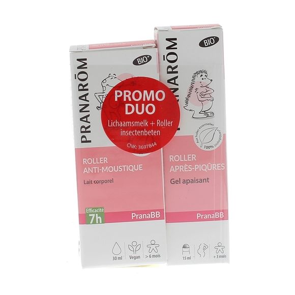 Pranabb Roller anti-moustiques bio + Roller apr&egrave;s-piq&ucirc;res bio Pranar&ocirc;m - lot de 2 rollers