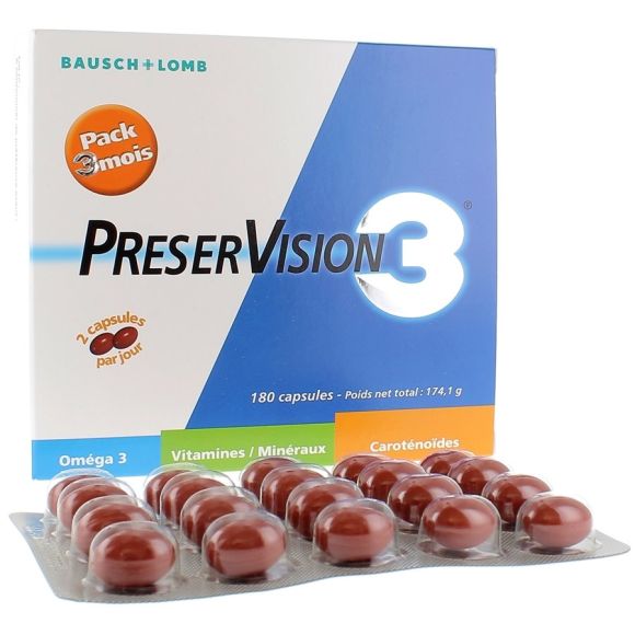 Preservision 3 compl&eacute;ment alimentaire &agrave; vis&eacute;e oculaire Bausch lomb - Boite de 180 capsules