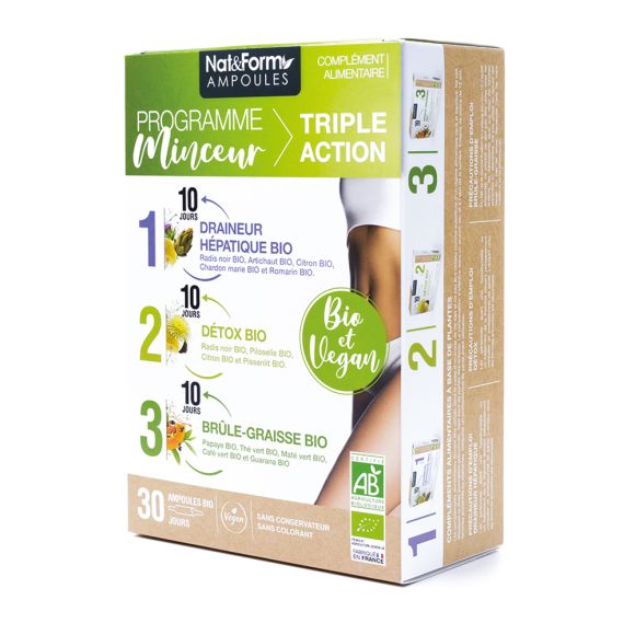 Programme minceur triple action bio Nat&Form - bo&icirc;te de 30 ampoules