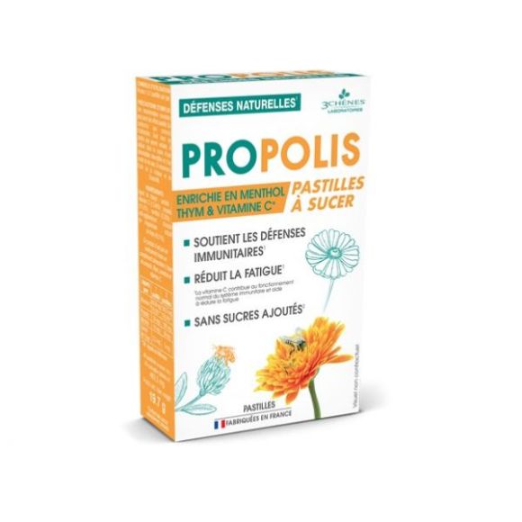 Propolis Pastilles &agrave; sucer Les 3 Ch&ecirc;nes - bo&icirc;te de 40 pastilles