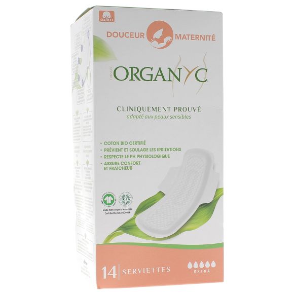 Serviettes douceur maternit&eacute; Organyc - bo&icirc;te de 14 serviettes