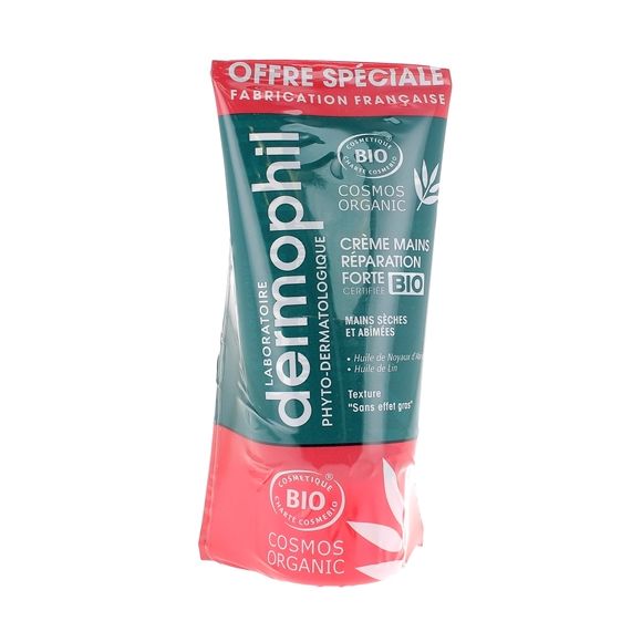 Cr&egrave;me mains r&eacute;paration forte bio Dermophil Indien - lot de 2 tubes de 75 ml