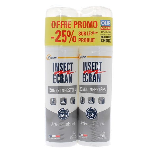 Spray r&eacute;pulsif anti-moustiques zones infest&eacute;es Insect &eacute;cran - lot de 2 sprays de 100 ml