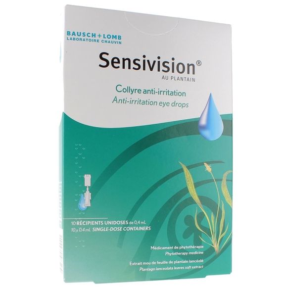 Sensivision au plantain collyre anti-irritation Bausch + Lomb - 10 r&eacute;cipients unidoses de 0,4 ml