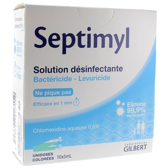 Septimyl Solution D&eacute;sinfectante Chlorhexidine aqueuse 0,5% Gilbert - bo&icirc;te de 10 unidoses de 5 ml