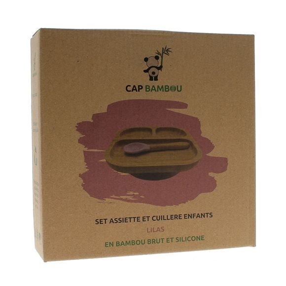 Set de repas pour b&eacute;b&eacute; en bambou Cap Bambou - bo&icirc;te contenant une assiette &agrave; compartiments + cuill&egrave;re