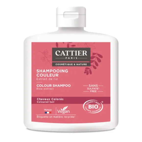 Shampoing sans sulfate cheveux color&eacute;s bio Cattier - flacon 250 ml