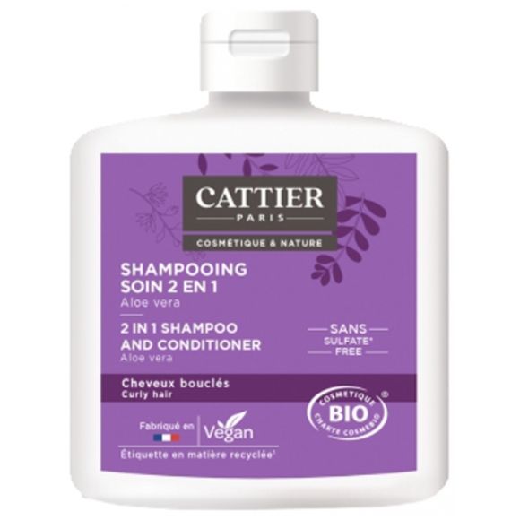 Shampoing soin 2en1 Aloe Vera bio cheveux boucl&eacute;s Cattier - flacon de 250 ml