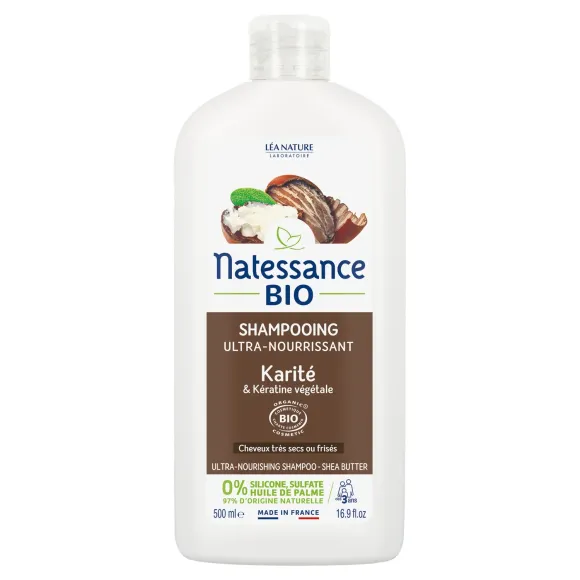 Shampoing ultra-nourrissant karit&eacute; et k&eacute;ratine bio Natessance - flacon de 500ml