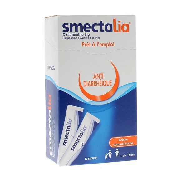 Smectalia 3g suspension buvable go&ucirc;t caramel cacao en sachet - boite de 12 sachets