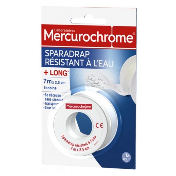 Sparadrap r&eacute;sistant &agrave; l'eau Mercurochrome - 1 bobine de 7 m