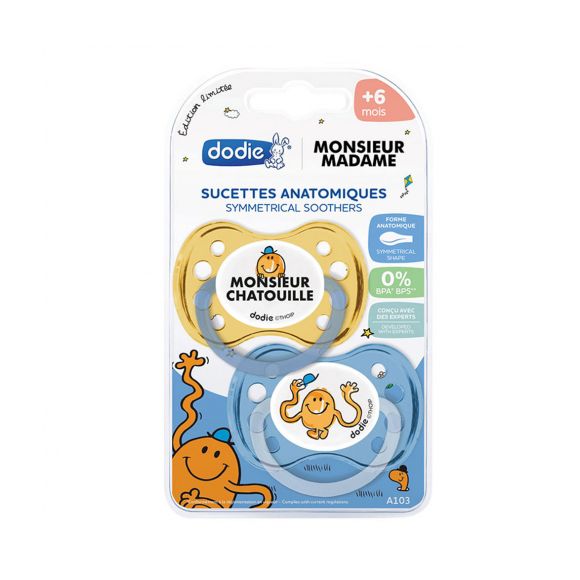 Sucettes anatomiques &eacute;dition limit&eacute;e Madame Monsieur +6 mois Dodie - lot de 2 sucettes