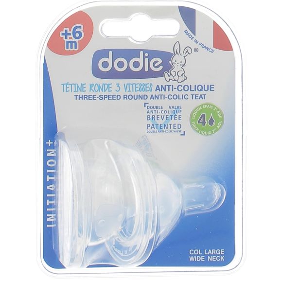 T&eacute;tines rondes 3 vitesses anti-colique +6 mois Dodie - 2 t&eacute;tines
