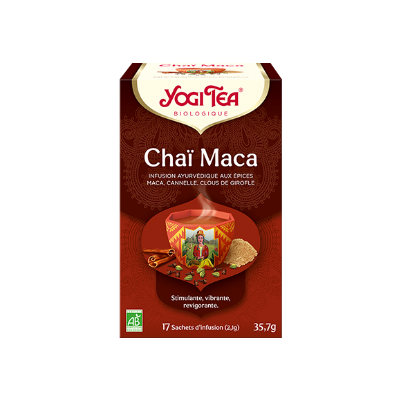 Tisane ayurv&eacute;dique Cha&iuml; maca bio Yogi Tea - boite de 17 sachets
