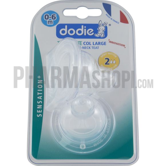 T&eacute;tines plate col large d&eacute;bit moyen 0-6 mois Dodie - 2 t&eacute;tines