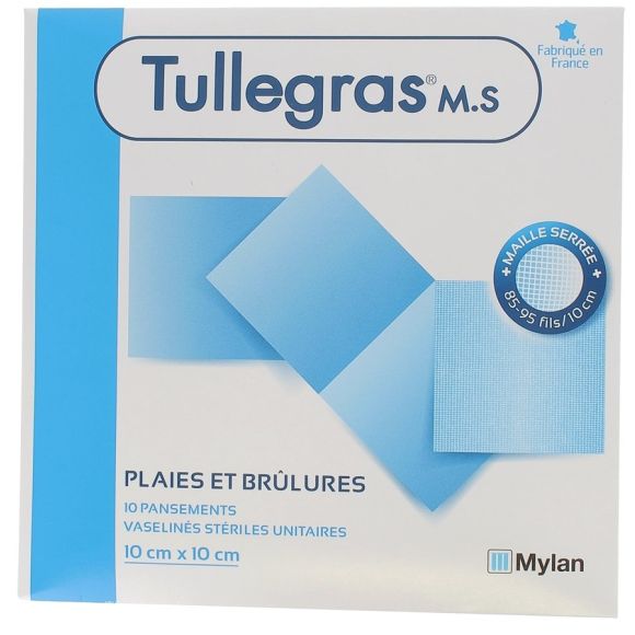 Tulle Gras Pansements Vaselin&eacute;s Mylan - Bo&icirc;te de 10 pansements 10x10 cm