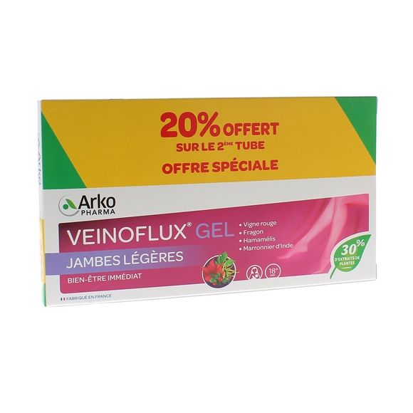Veinoflux gel jambes l&eacute;g&egrave;res Arkopharma - 2 tubes de 150 ml