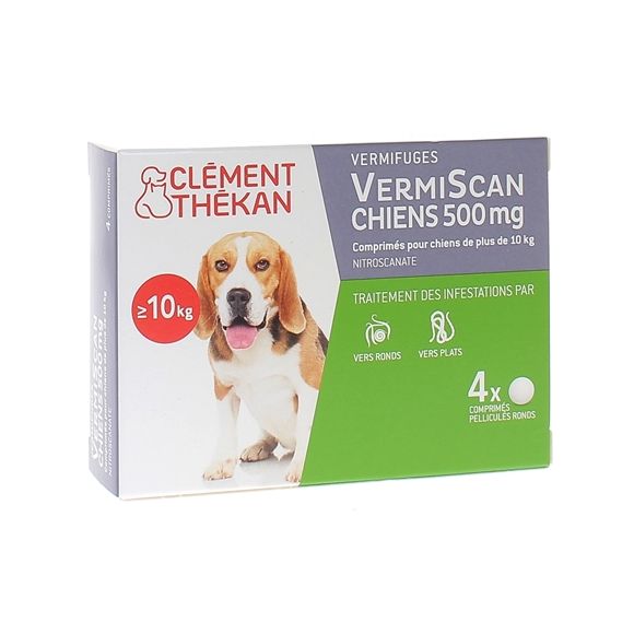 VermiScan chiens 500 mg Cl&eacute;ment th&eacute;kan - 4 comprim&eacute;s pellicul&eacute;s ronds