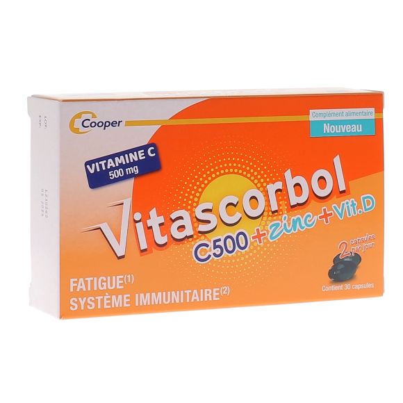 Vitamine C 500 + zinc + vitamine D Vitascorbol - bo&icirc;te de 30 capsules