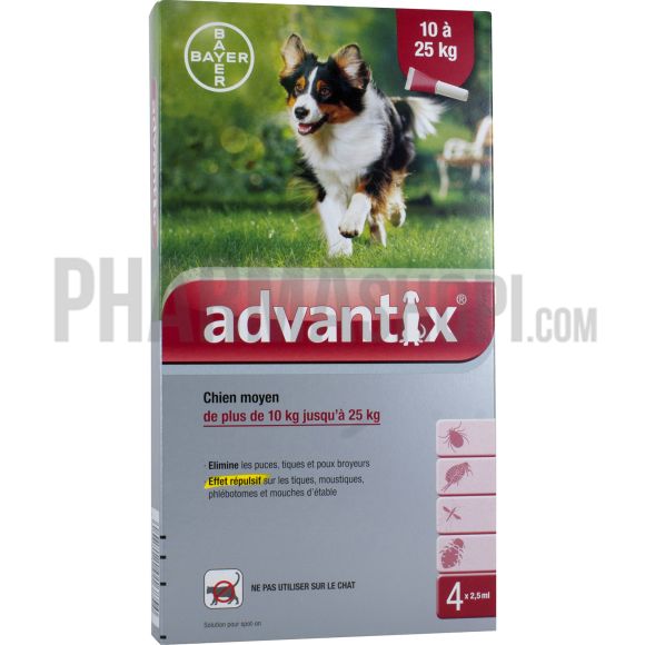 Advantix chien moyen de 10 &agrave; 25 kg Bayer - boite de 4 pipettes