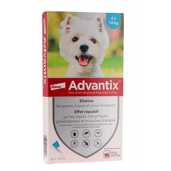 Advantix petit chien de 4 &agrave; 10 kg Bayer - boite de 6 pipettes