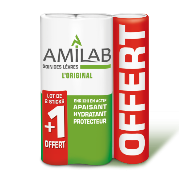 Stick &agrave; l&egrave;vres Amilab - lot de 2 sticks + 1 offert