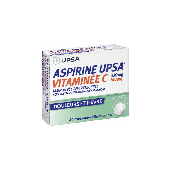 Aspirine UPSA vitamin&eacute;e C tamponn&eacute;e effervescente - bo&icirc;te de 20 comprim&eacute;s effervescents