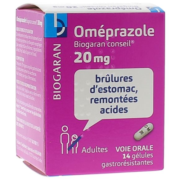 Om&eacute;prazole 20mg g&eacute;lule gastror&eacute;sistante Biogaran - boite de 14 g&eacute;lules
