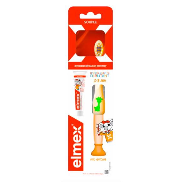 Brosse &agrave; dents d&eacute;butant 0-3 ans Elmex - 1 brosse &agrave; dents + mini dentifrice offert