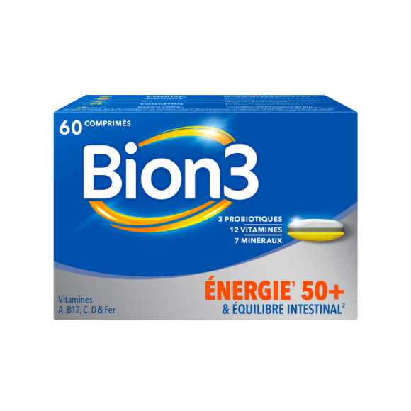 Bion 3 Energie 50+ et &eacute;quilibre intestinal - boite de 60 comprim&eacute;s