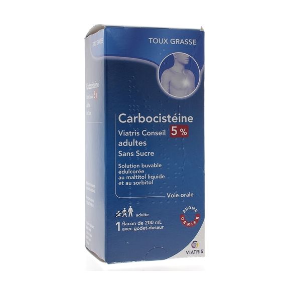 Carbocist&eacute;ine Mylan 5% D&egrave;s 15 ans; Adultes - flacon de 200 ml