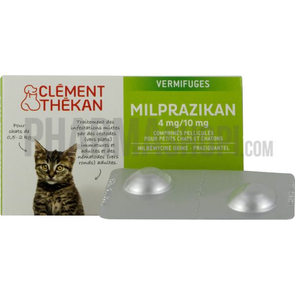 Milprazikan 4 mg / 10 mg comprim&eacute; pellicul&eacute; pour petits chats Cl&eacute;ment Th&eacute;kan - boite de 2 comprim&eacute;s