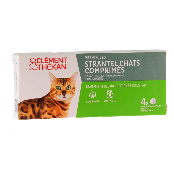 Strantel chats comprim&eacute; Cl&eacute;ment Th&eacute;kan - boite de 4 comprim&eacute;s