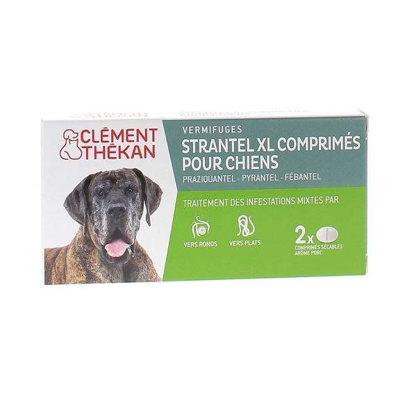 Strantel XL chiens vermifuges go&ucirc;t viande Clement Thekan - bo&icirc;te de 2 comprim&eacute;s s&eacute;cables