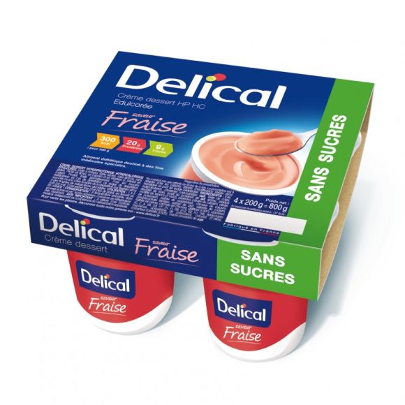 Delical cr&egrave;me dessert sans sucre fraise - 4 pots de 200g