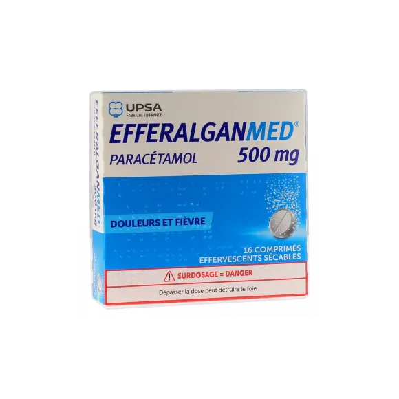 Efferalgan 500mg comprim&eacute; effervescent s&eacute;cable - bo&icirc;te de 16 comprim&eacute;s effervescents