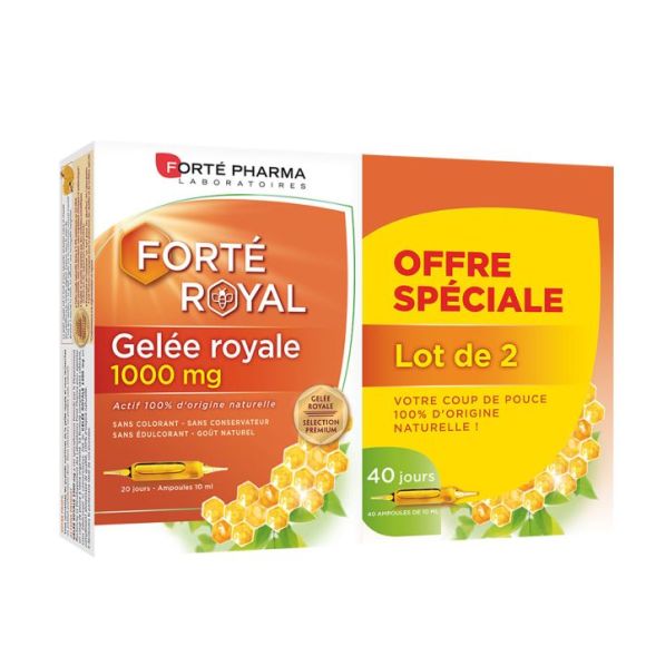Gel&eacute;e royale 1000 mg Fort&eacute; pharma - 2 bo&icirc;tes de 20 ampoules de 10 ml