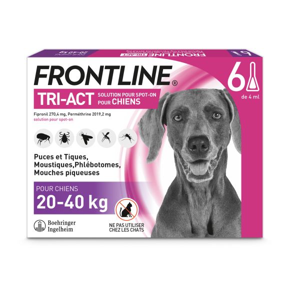 Tri-Act chiens 20-40 kg Frontline - bo&icirc;te de 6 pipettes de 4 ml