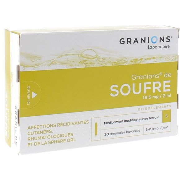 Granions de soufre 19,5mg - Bo&icirc;te de 30 ampoules de 2ml