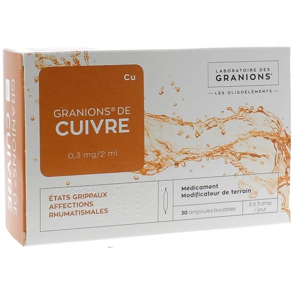 Granions de cuivre 0,3mg - Bo&icirc;te de 30 ampoules de 2ml