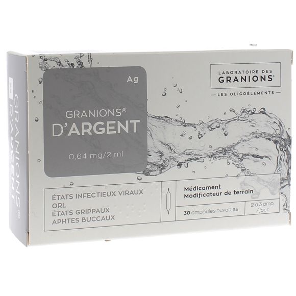 Granions d'argent 0,64mg - Bo&icirc;te de 30 ampoules de 2ml