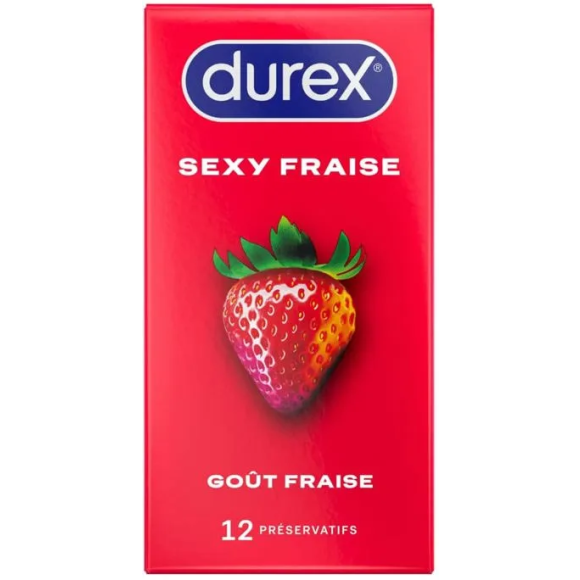 Pr&eacute;servatifs Sexy fraise Durex - bo&icirc;te de 10 pr&eacute;servatifs