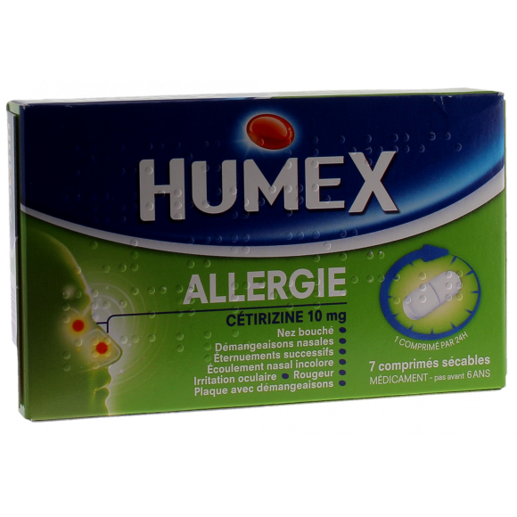 Humex allergie C&eacute;tirizine 10mg - 7 comprim&eacute;s pellicul&eacute;s s&eacute;cables