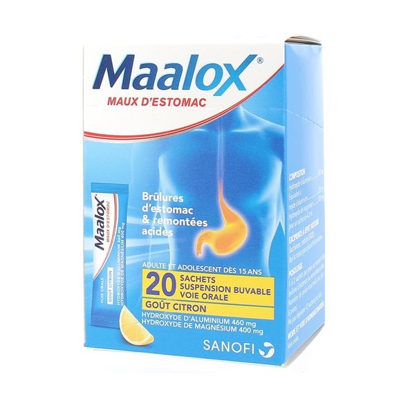 Maalox citron maux d'estomac - bo&icirc;te de 20 sachets-doses