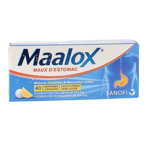 Maalox maux d'estomac comprim&eacute;s citron sans sucres &agrave; croquer - bo&icirc;te de 40 comprim&eacute;s