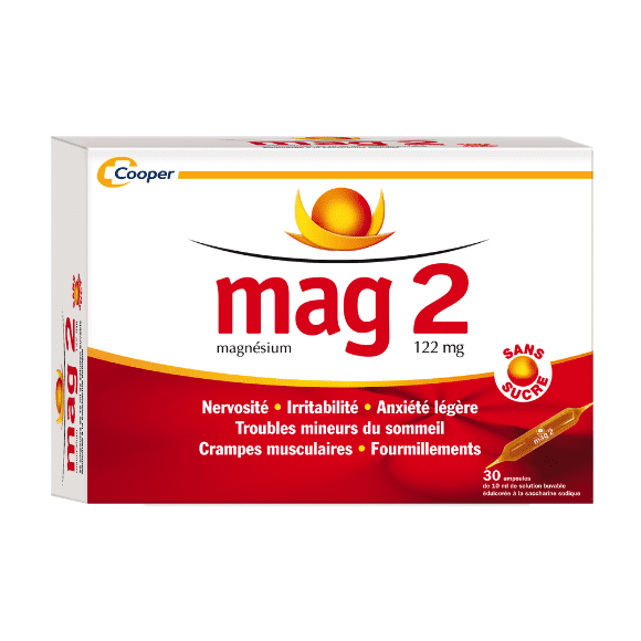 Mag 2 sans sucre 122mg solution buvable - 30 ampoules