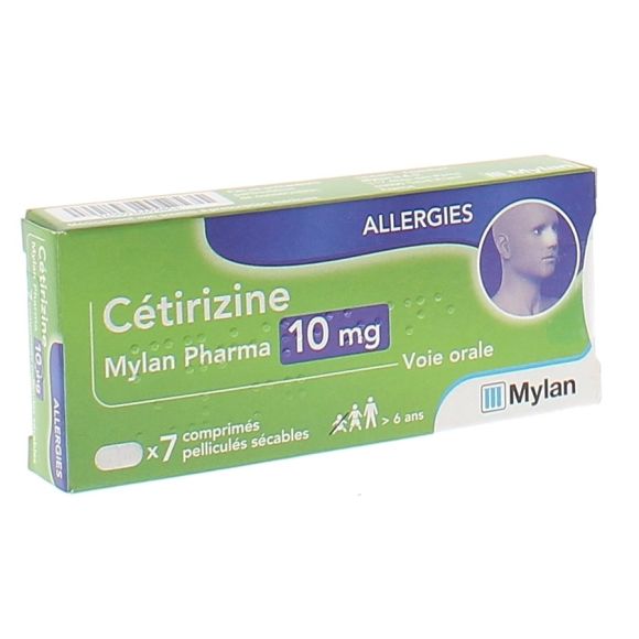 C&eacute;tirizine 10 mg Mylan comprim&eacute; pellicul&eacute; secable - boite de 7 comprim&eacute;s