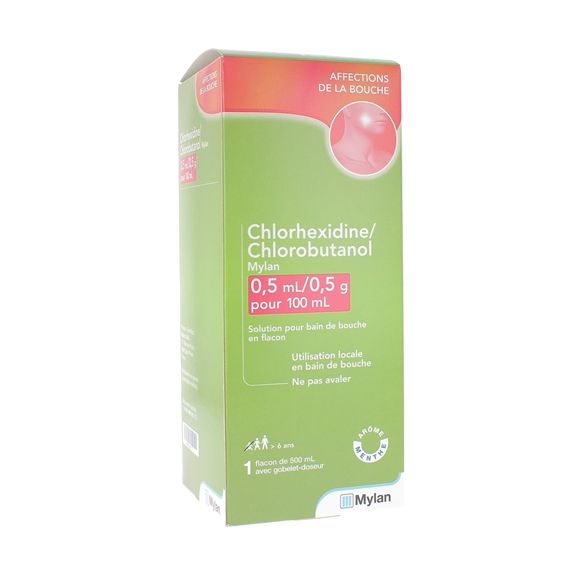 Chlorhexidine Chlorobutanol Mylan 0,5ml/0,5g solution pour bain de bouche - flacon de 500ml